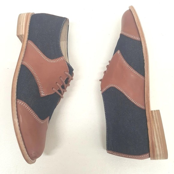 F-Troupe Womens Saddle Shoes Sz 39 Leather and Denim Brown Blue US Sz 8.5 - Picture 5 of 16